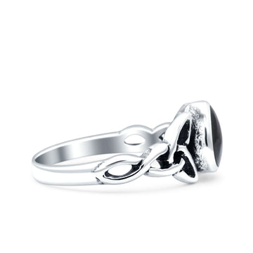 Celtic Pear Simulated Black Onyx Ring Solid Oxidized 925 Sterling Silver